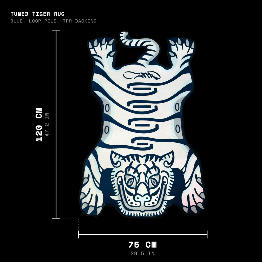 Blue Tuned Tiger rug size guide, 75 cm wide and 120 cm long