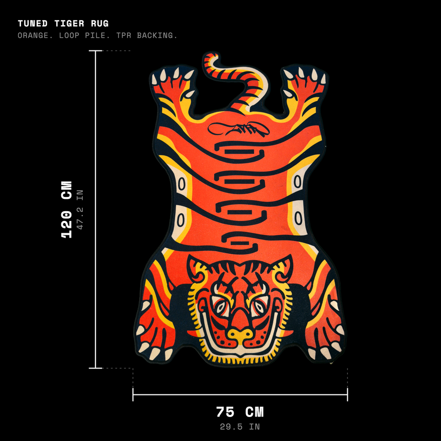 Orange Tuned Tiger rug size guide, 75 cm wide and 120 cm long