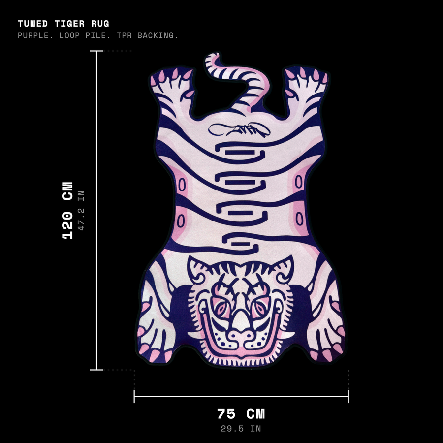 Purple Tuned Tiger rug size guide, 75 cm wide and 120 cm long